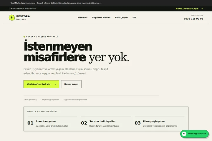 Böcek İlaçlama örnek web sitesi ekran görüntüsü