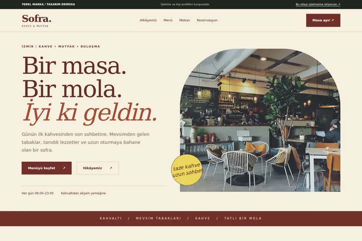 Kafe & Restoran örnek web sitesi ekran görüntüsü