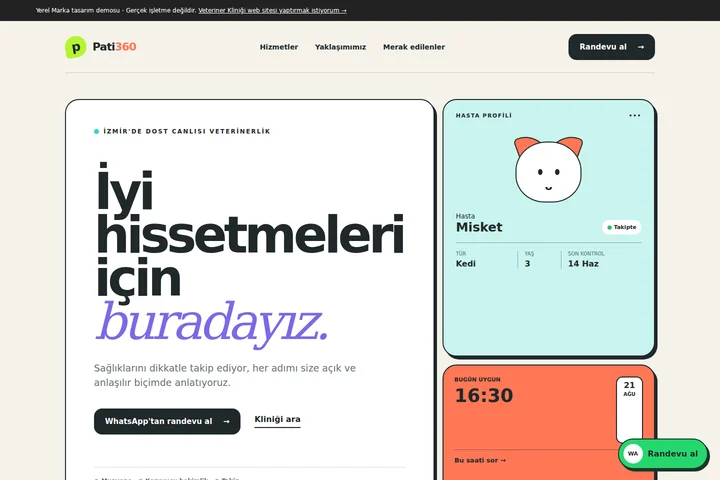 Veteriner Kliniği örnek web sitesi ekran görüntüsü