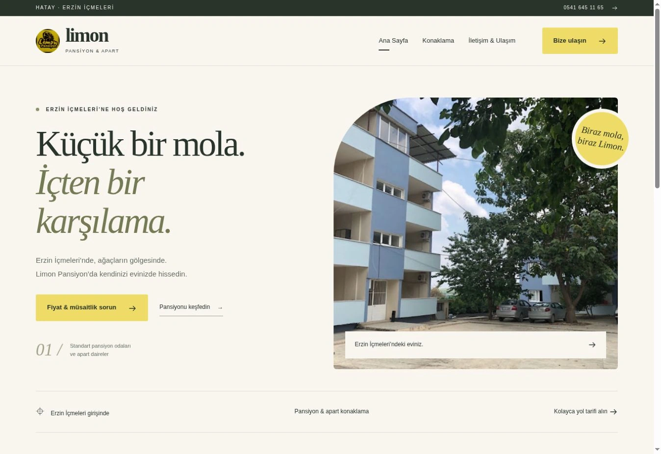 Limon Pansiyon web sitesinin gerçek masaüstü ekran görüntüsü
